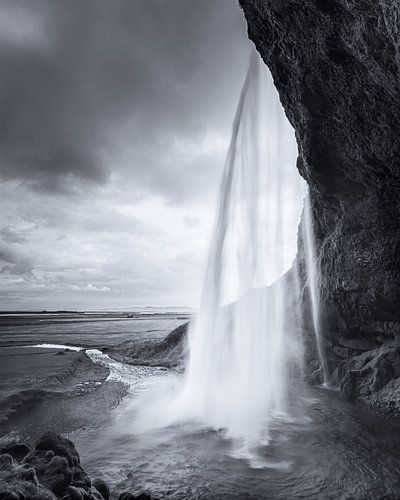 Waterfall the Seljalandsfoss in Black and White