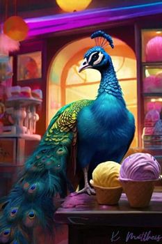 Peacock in ice cream parlour