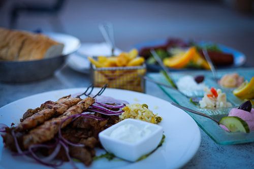 Table full of Greek delicacies