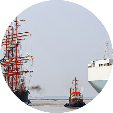 De vier-mast bark Sedov loopt in de haven van Emden in van Rolf Pötsch