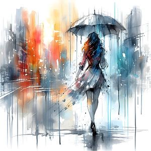 Dame avec parapluie en ville