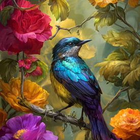 Bunter Vogel zwischen blühenden Blumen von But First Framing