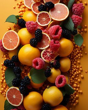 Still life of citrus fruits, blackberries and raspberries by Studio Allee