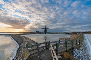 Moulin à vent : le paysage hivernal de Texel Nord