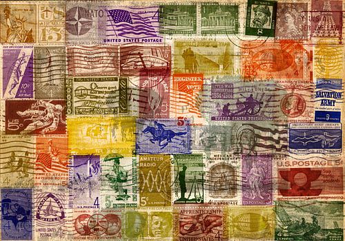 Collage van oude postzegels USA
