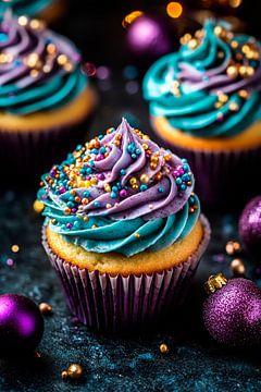 Kleurrijke cupcakes met feestelijk glazuur van Poster Art Shop