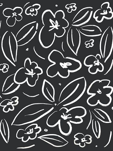 White Flower Sketch on Dark Grey