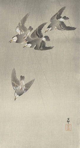 Ohara Koson - Starlings in the rain (edited)