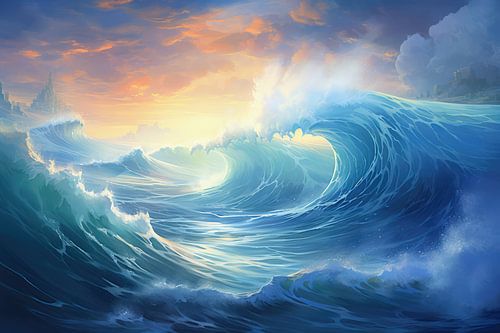 Digitally created water waves in the sea