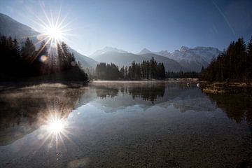 Sonnenaufgang am Isarstausee