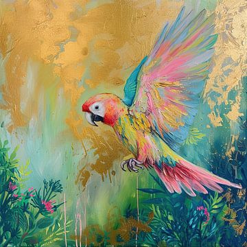 Neon Papagei Gold | Vergoldete Flügelspannweite von Kunst Laune