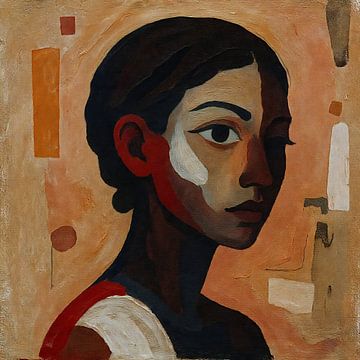 Portrait abstrait de femme dans des tons ocres