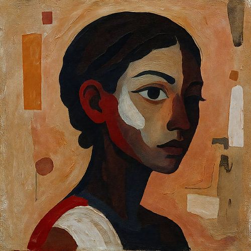 Abstract portret van vrouw in aardetinten