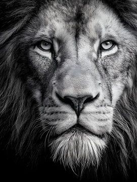 Le roi du silence - Portrait de lion en noir et blanc sur drdigitaldesign