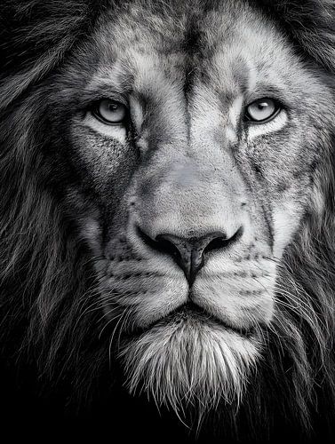 De koning van de stilte - leeuwenportret in zwart-wit