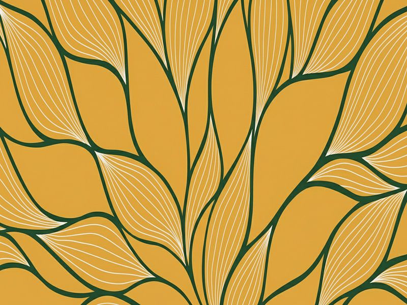 Goldene florale Ausstrahlung: Abstrakte Blütenblätter und Blätter Wandkunst von Artistic