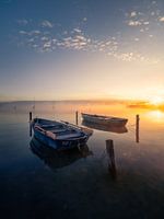 Bateaux à rames au soleil du matin