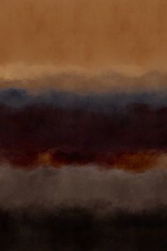 Zonsondergang in oker, blauw, verbrand oranje en taupe. van Dina Dankers