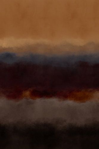 Coucher de soleil en ocre, bleu, orange brûlé et taupe.
