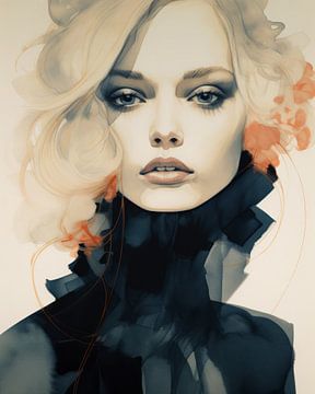 Modern portrait, illustration combined with watercolour by Carla Van Iersel