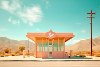 Verlaten Ijssalon in California - Betoverende foto in de stijl van Wes Anderson