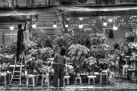 Een Bloemenzaak in Hanoi Vietnam ZwartWit