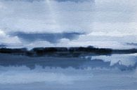Blauwe wateren. Modern abstract minimalistisch aquarelschilderij. van Dina Dankers thumbnail