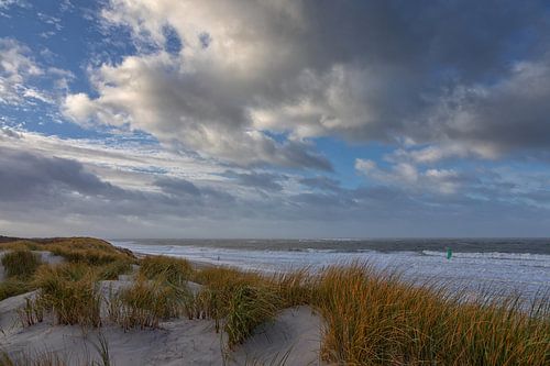 Ruwe zee gezien van af een duin
