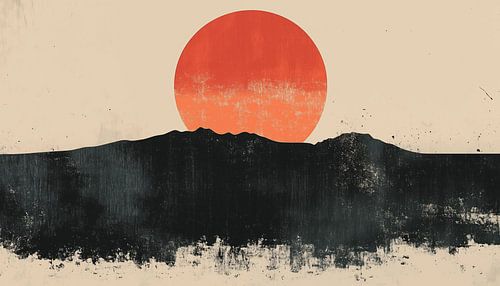 Minimalistische zon en bergen panorama