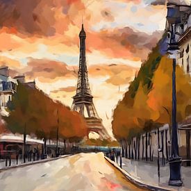 Parijs, Eiffeltoren en boulevard schilderij van Anton de Zeeuw