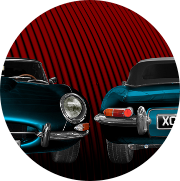 Jaguar E-Type Roadster Serie I Poster in blauw dubbelzijdig zicht van aRi F. Huber