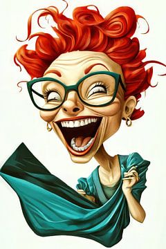 Lachende vrouw met rood haar en groene bril van Frank Heinz
