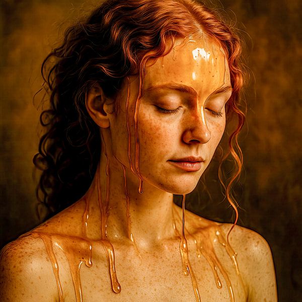 Faces of light: Golden stillness in a warm river by Klaus Tesching - Art-AI