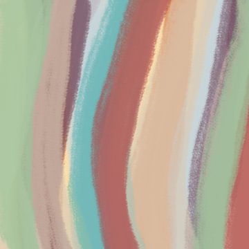 Modern abstract. Penseelstreken in groen, wijnrood, blauw en beige van Dina Dankers