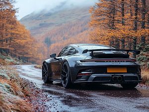 Porsche 911 GT3 noire dans les Highlands