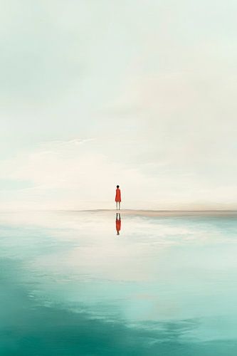 Lonely woman by the still water