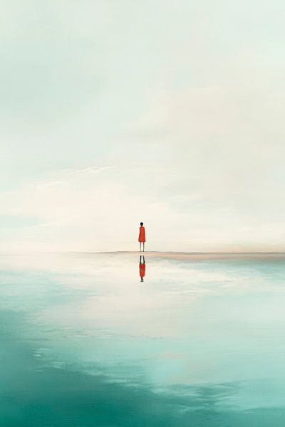 Einsame Frau am stillen Wasser von Poster Art Shop