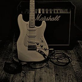 Guitar and amplifier-black-white sepia by Leo Huijzer