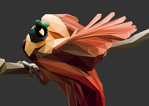 Roter Cendrawasih-Vogel in Low Poly
