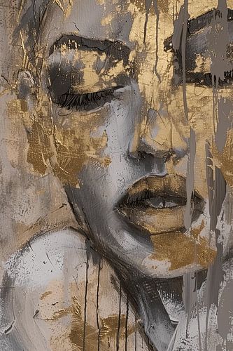 Abstract portret van een vrouw in grijs en goud variant 4