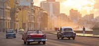 Classic cars and sunset in Havana, Cuba