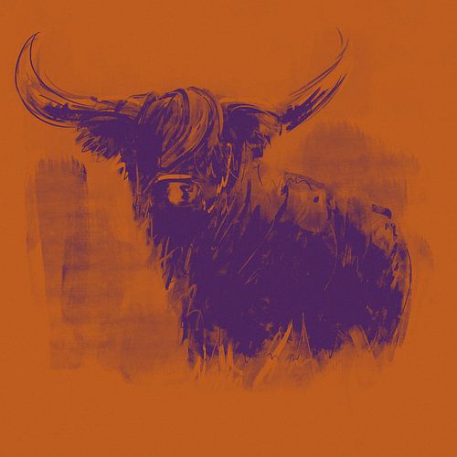 Oranje en paars kunstwerk - schotse hooglander