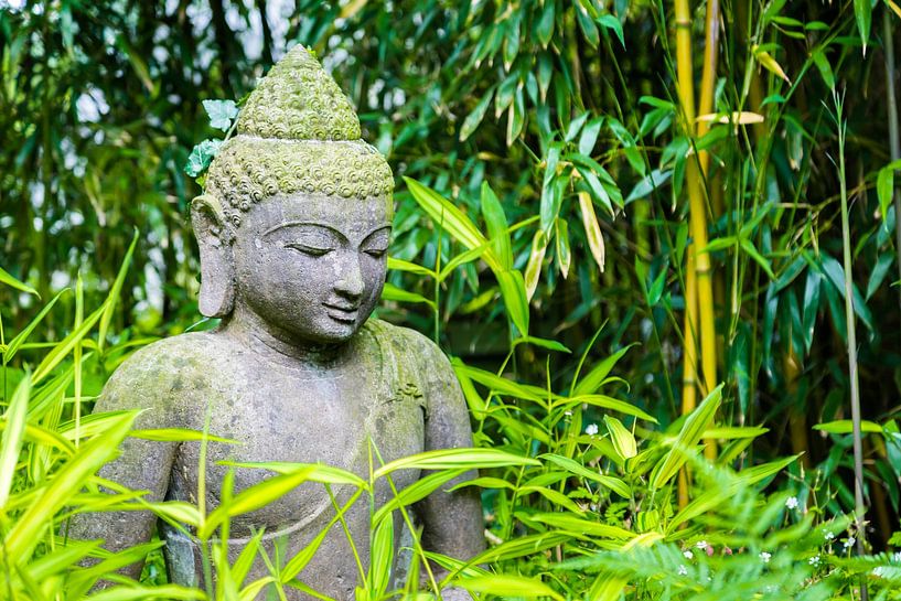 Spring-grown Buddha garden statue by Hilda Weges