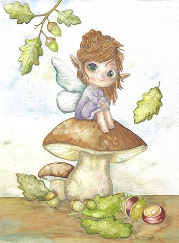 Autumn elf on mushroom by Sandra Steinke