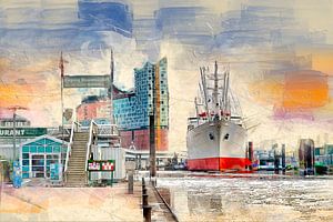 Hamburg Elbphilharmonie und Museumsschiff Cap San Diego von Peter Roder