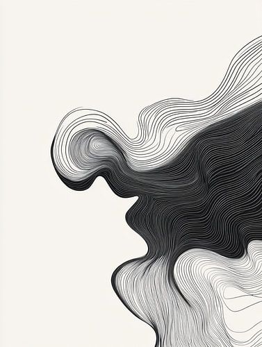 Formes organiques fluides composées de lignes ondulées en noir et blanc