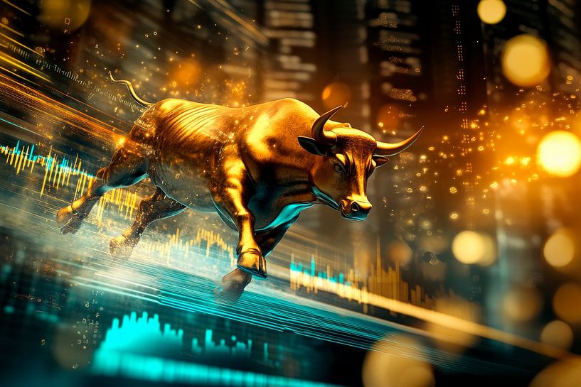 Goldener Bulle im Finanzmarkt – Dynamisch von Poster Art Shop