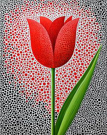 Tulipe rouge dans une composition moderne à pois