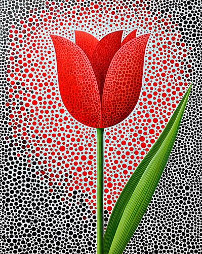 Tulipe rouge dans une composition moderne à pois