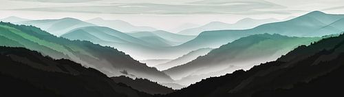 Digitale bergketen in de mist